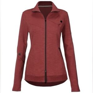 CABI | French Knit Training Track Jacket Wine Red Two Way Zipper Thumbholes